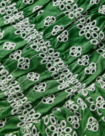Ruched Bodice Bubble Dress-Green Broderie