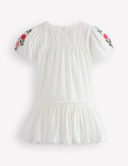 Drop Waist Bubble Dress-Soft Ivory Embroidery