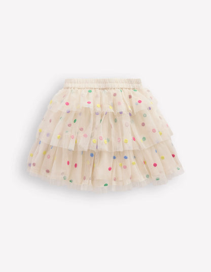 Tulle Interest Skirt-Soft Ivory Multi Spot