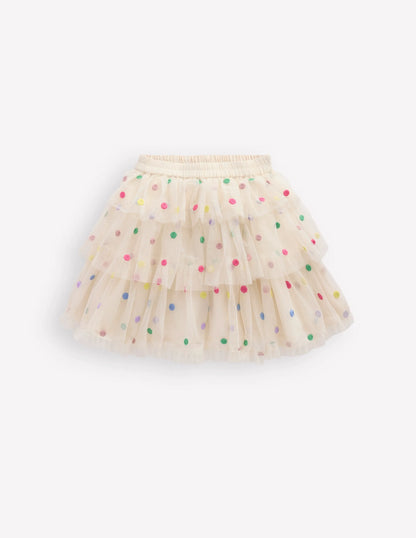 Tulle Interest Skirt-Soft Ivory Multi Spot