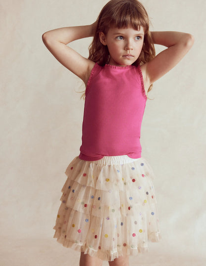 Tulle Interest Skirt-Soft Ivory Multi Spot
