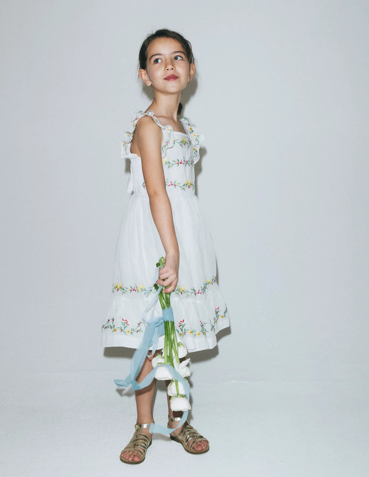 Shirred Bow Back Detail Dress-Soft Ivory