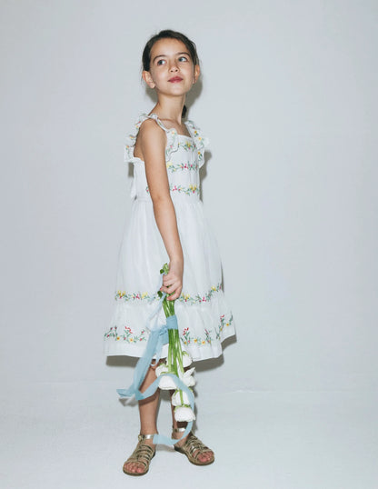 Shirred Bow Back Detail Dress-Soft Ivory