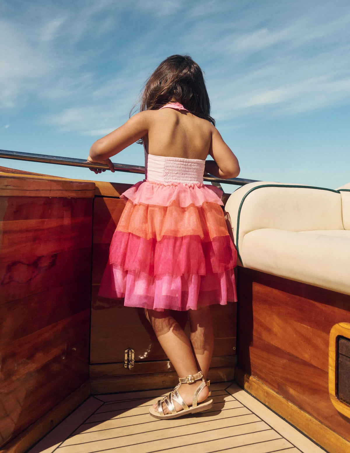 Tulle Mix Logo Dress-Salmon Pink Flamingo