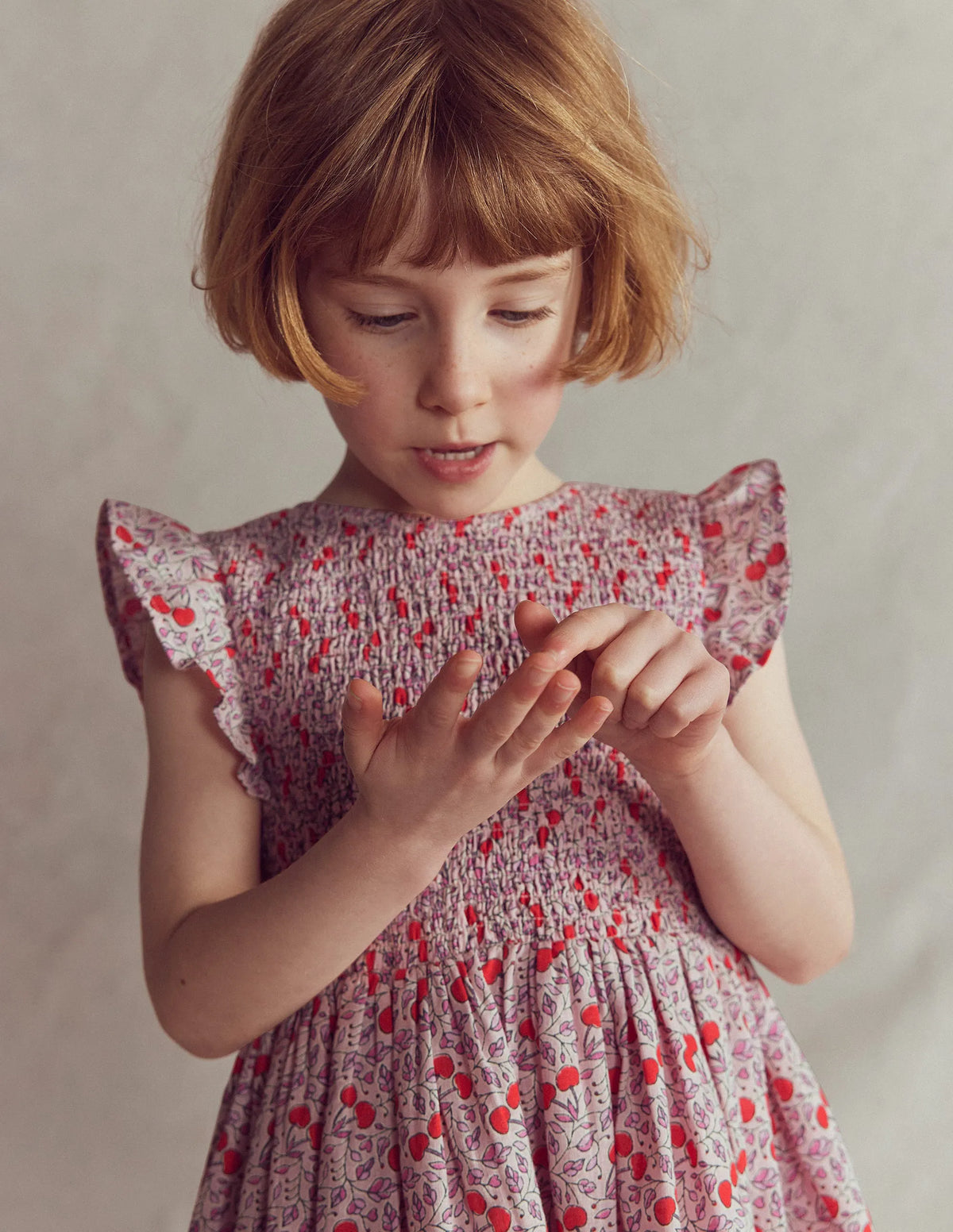 Bow Back Shirred Dress-Pink Cherries