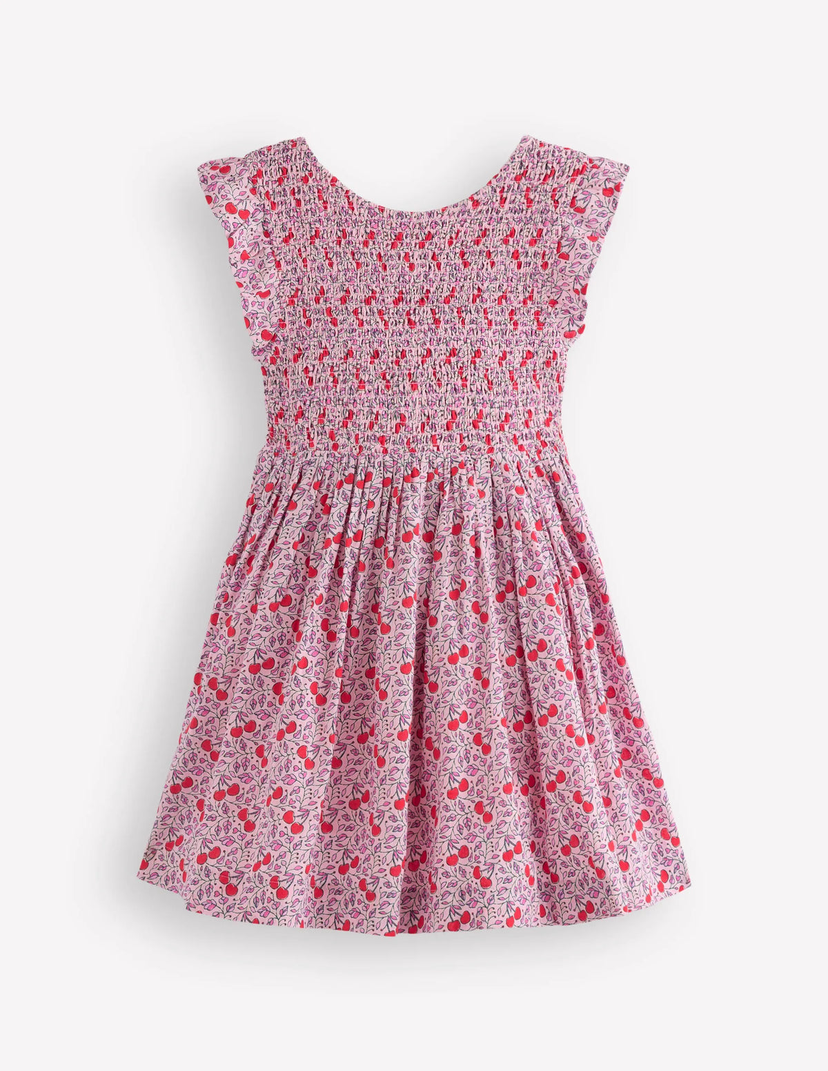 Bow Back Shirred Dress-Pink Cherries