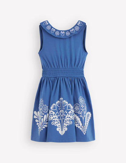 Embroidered V-back dress-Bright Blue Embroidery