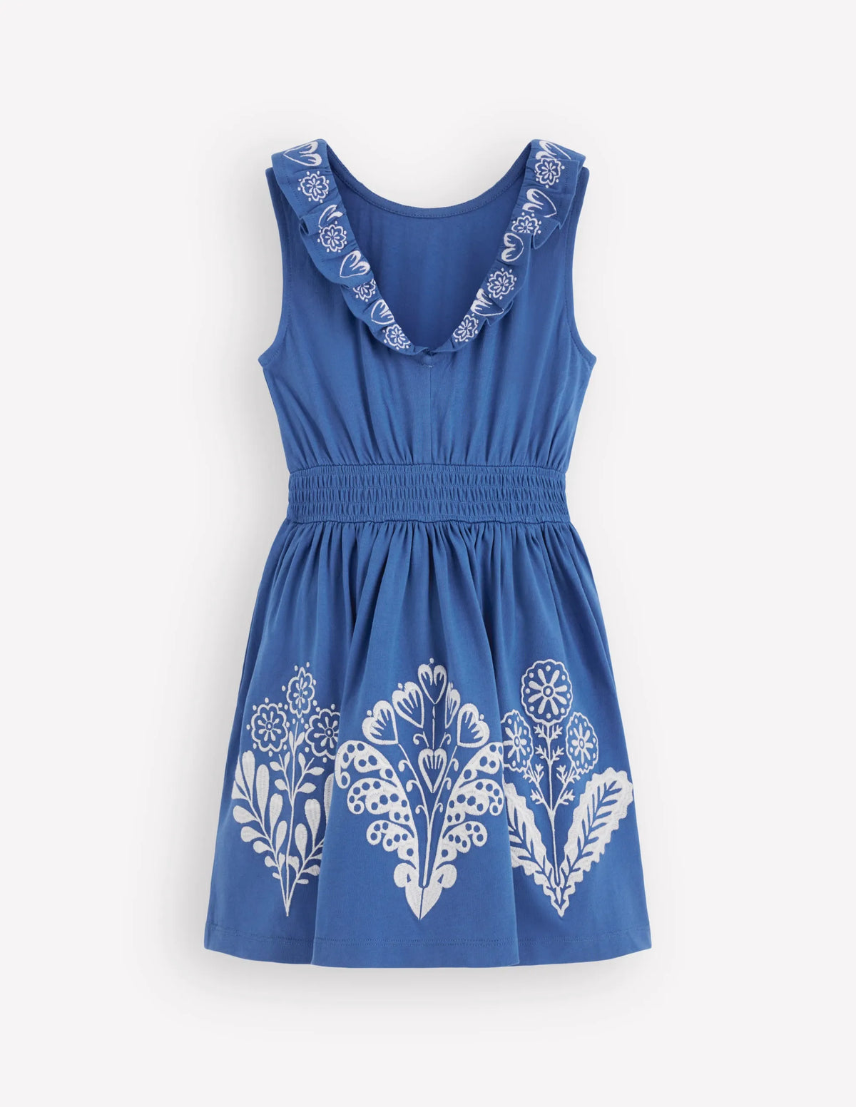 Embroidered V-back dress-Bright Blue Embroidery