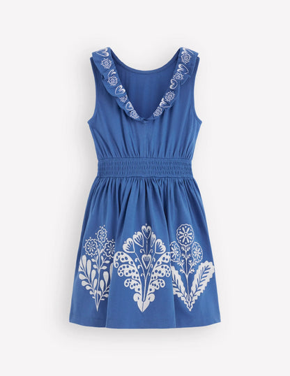 Embroidered V-back dress-Bright Blue Embroidery