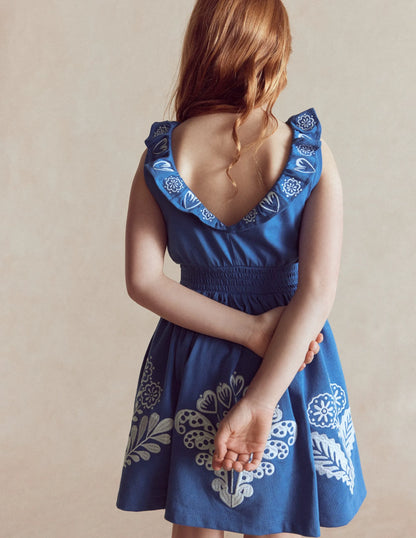 Embroidered V-back dress-Bright Blue Embroidery