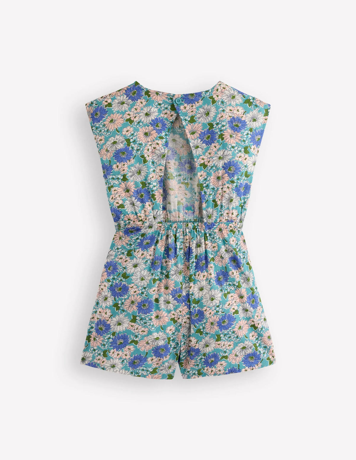 Tie Waist Woven Playsuit-Blue Floral