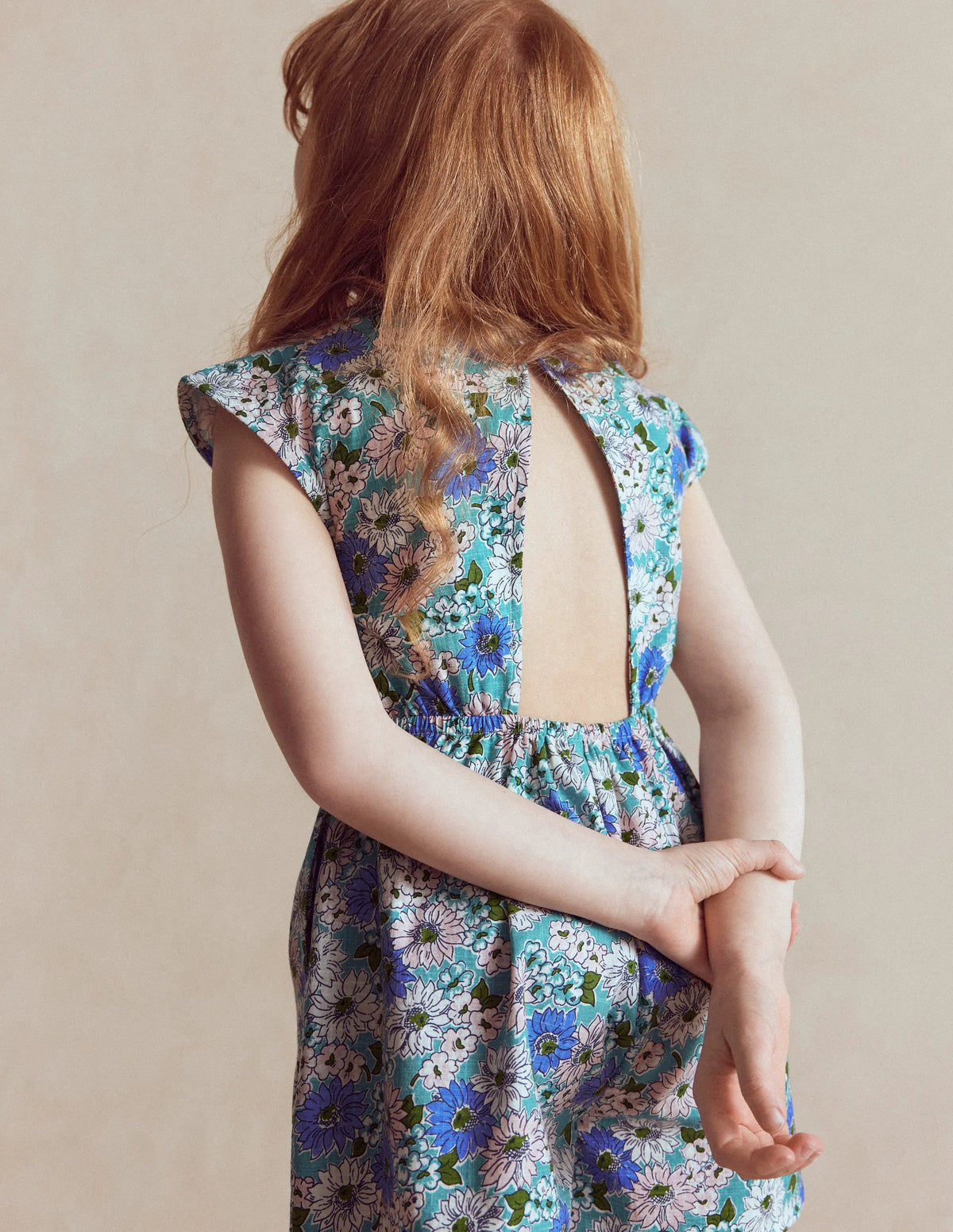Tie Waist Woven Playsuit-Blue Floral