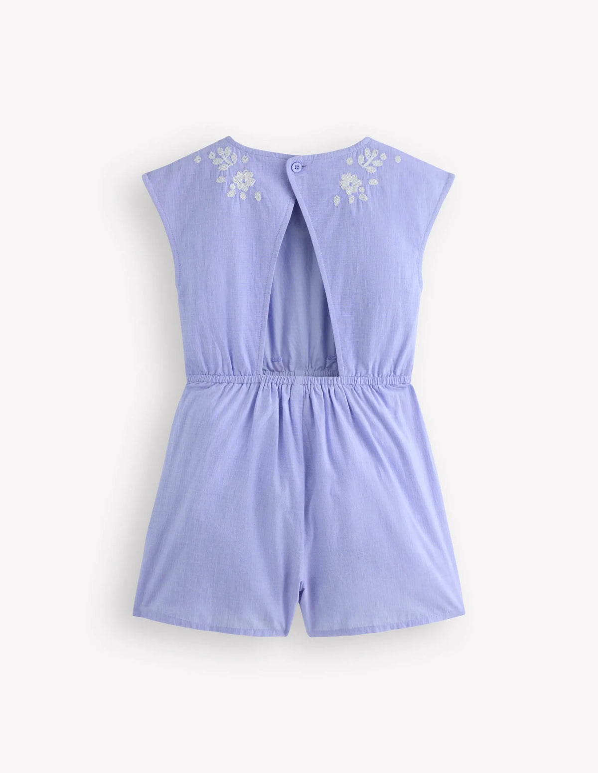 Tie Waist Woven Playsuit-Denim Embroidery