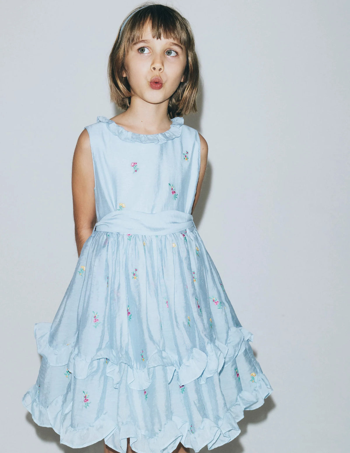 Tiered Ruffle Occasion Dress-Misty Blue