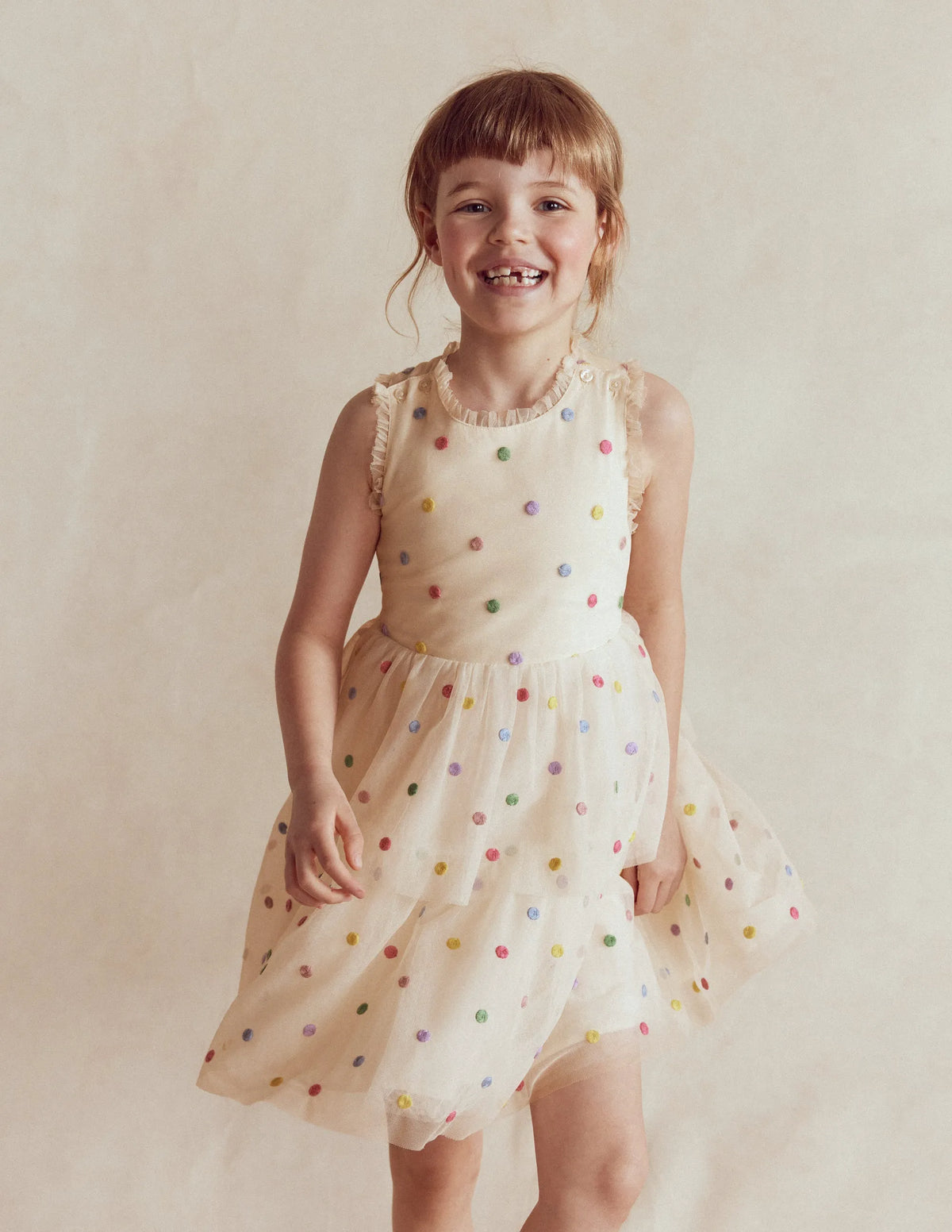 Spot Occasion Dress-Soft Ivory Multi Spot