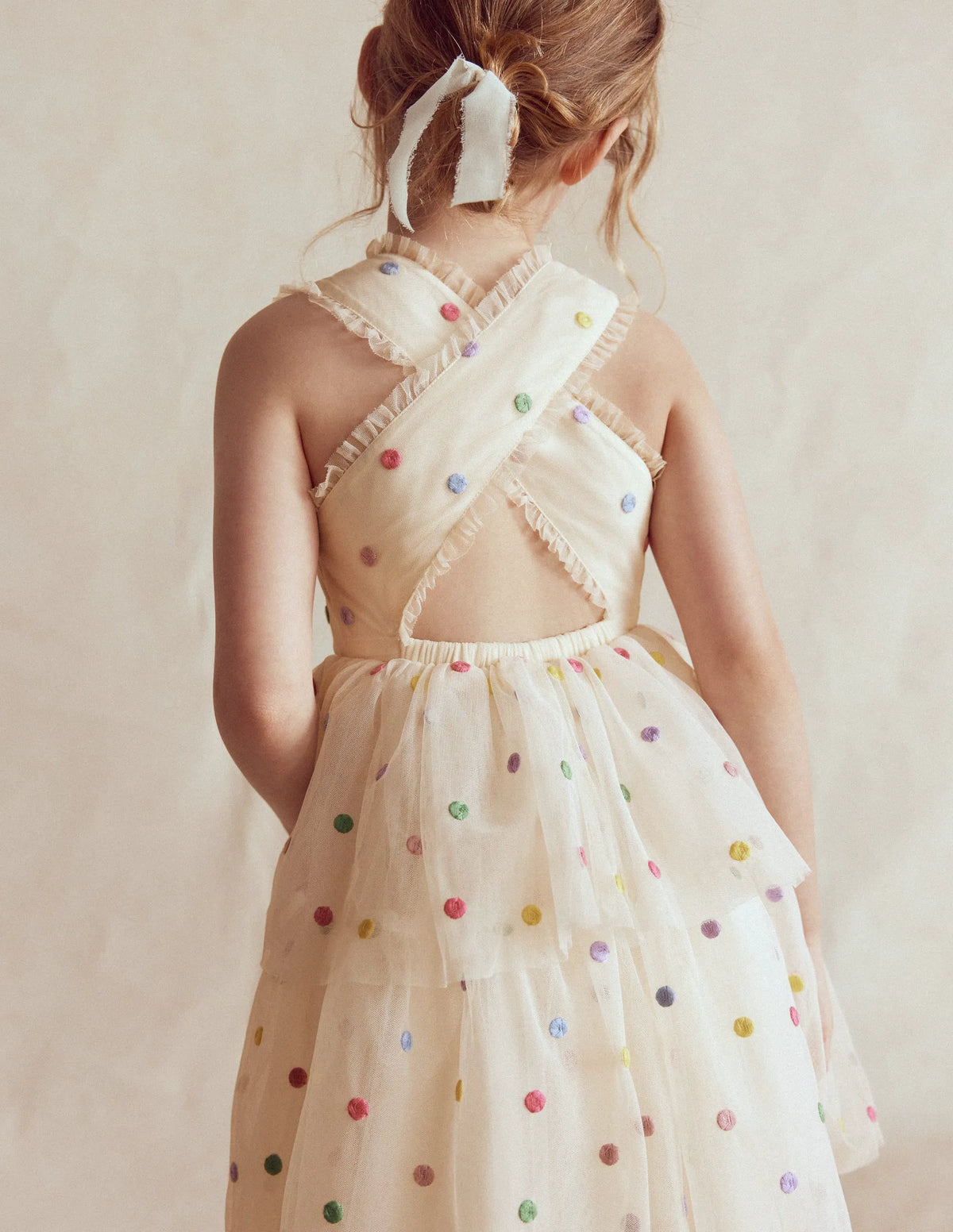 Spot Occasion Dress-Soft Ivory Multi Spot