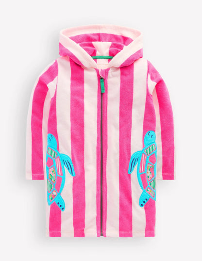 Fun Romie Towelling Zip-Up-Sorbet Pink Turtles