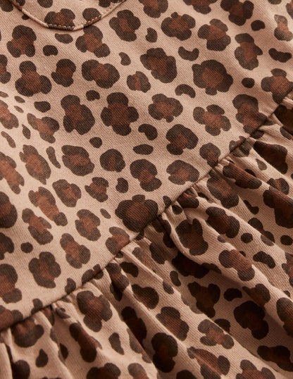 Short Sleeve Peplum Top-Partridge Brown Leopard Print