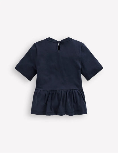 Short Sleeve Peplum Top-Navy Blazer (19-3923 TCX)