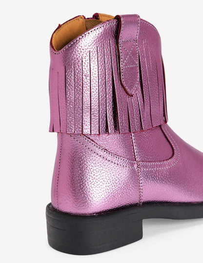 Western Boots-Pink Metallic