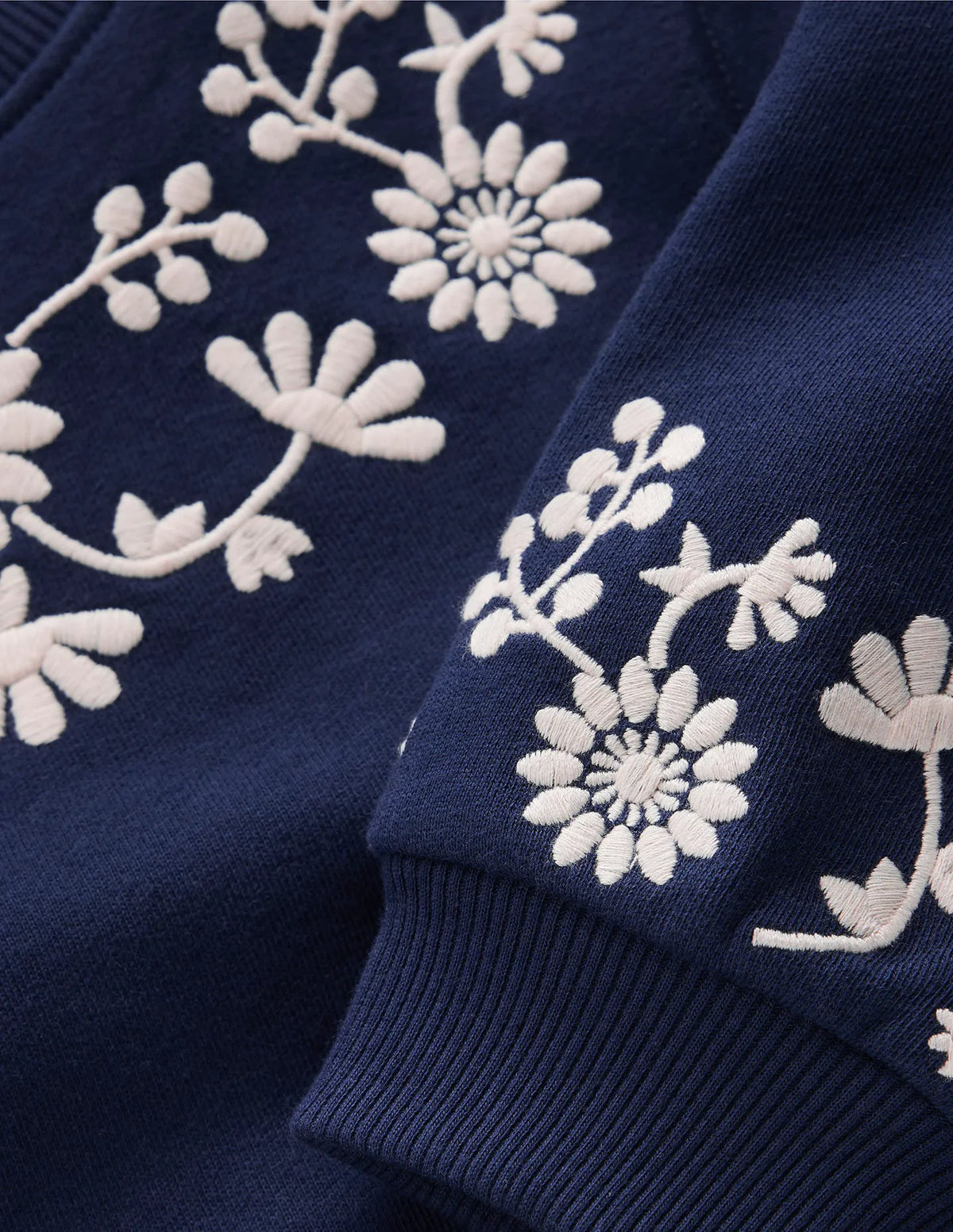 Ida Sweatshirt Appliqué Dress-Navy Floral Embroidery