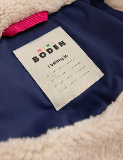 Fun Padded Coat-Navy Bird Placement Print