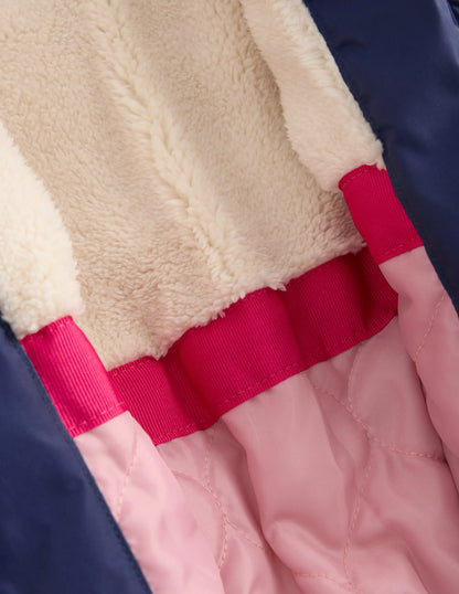 Fun Padded Coat-Navy Bird Placement Print