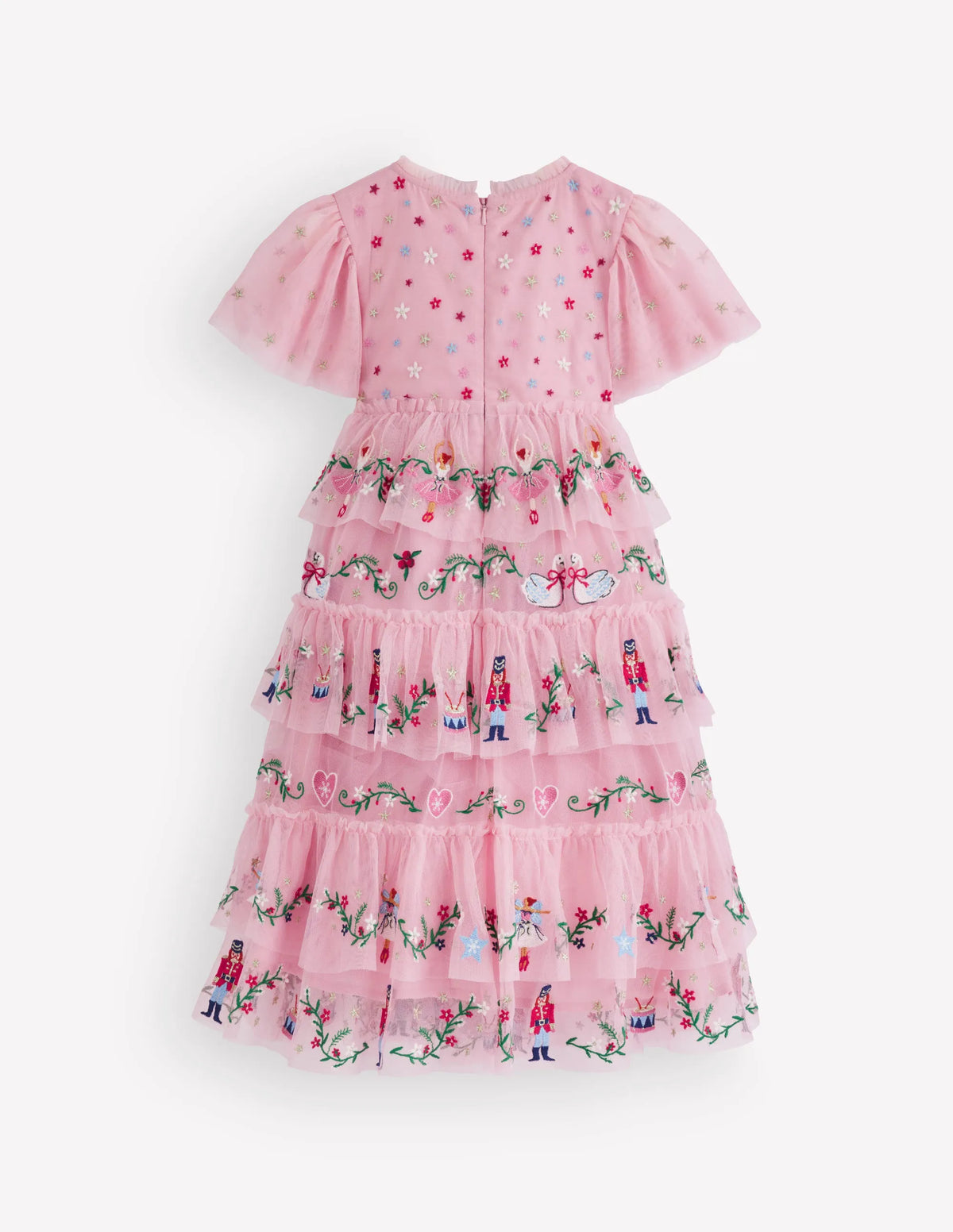 Embroidered Tulle Ruffle Dress-Zephyr