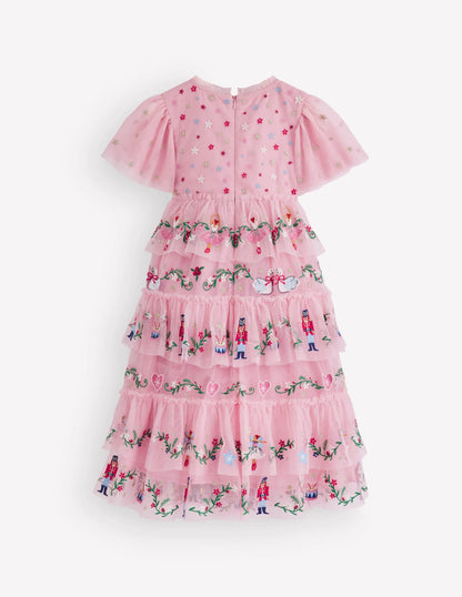 Embroidered Tulle Ruffle Dress-Zephyr