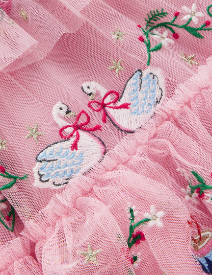 Embroidered Tulle Ruffle Dress-Zephyr