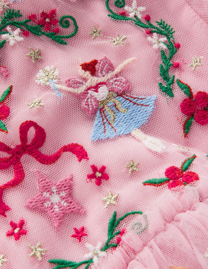 Embroidered Tulle Ruffle Dress-Zephyr