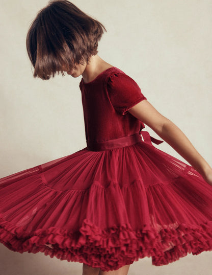 Velour Tulle Occasion Dress-Rhythmic Red