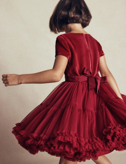 Velour Tulle Occasion Dress-Rhythmic Red
