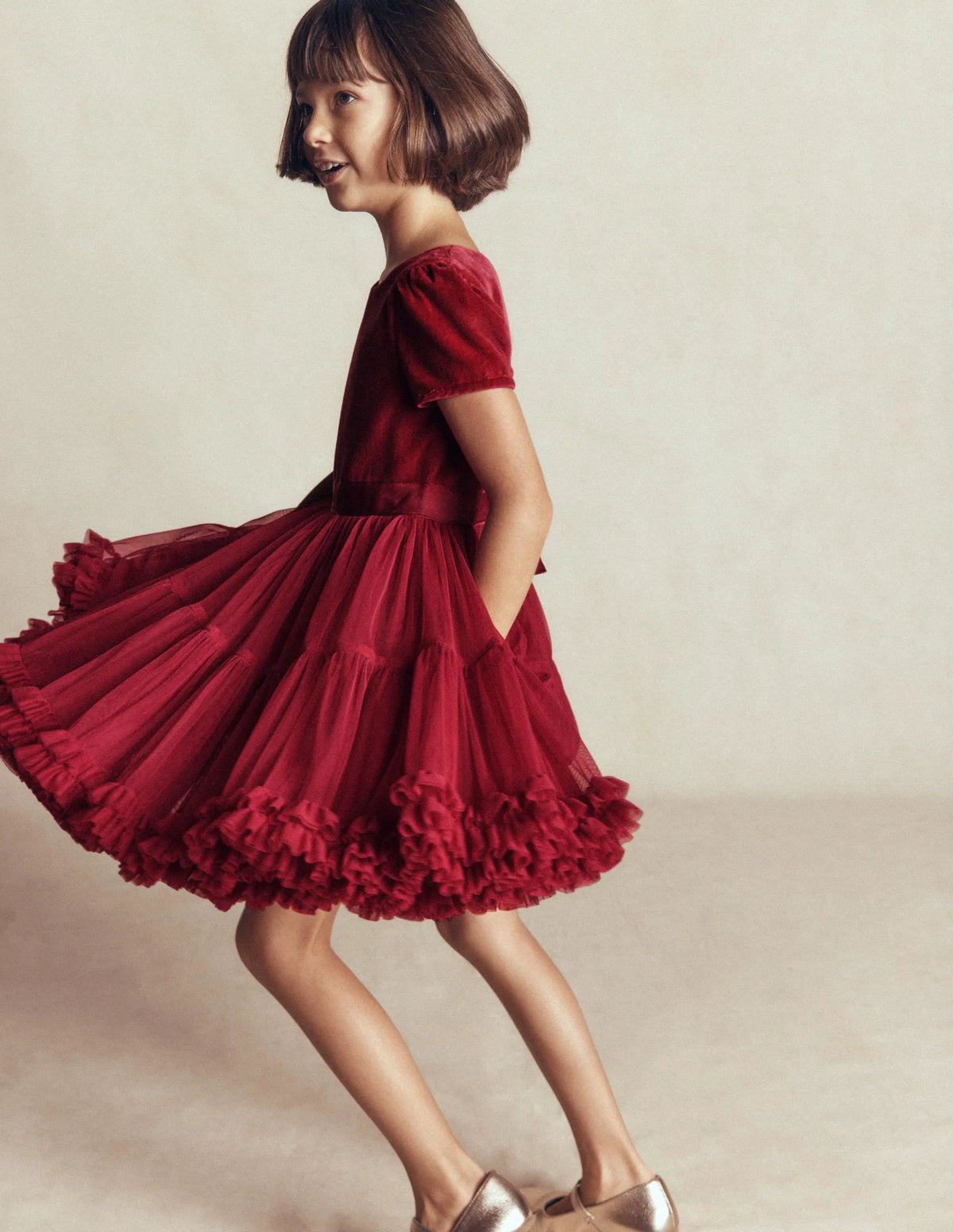 Velour Tulle Occasion Dress-Rhythmic Red