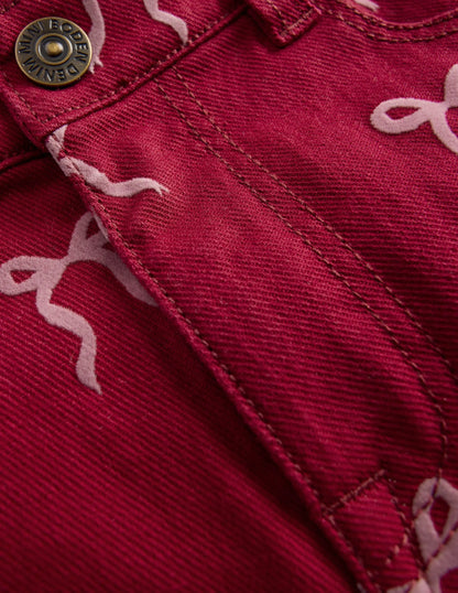 Wide Leg Jean-Ruby Red Flock Bow
