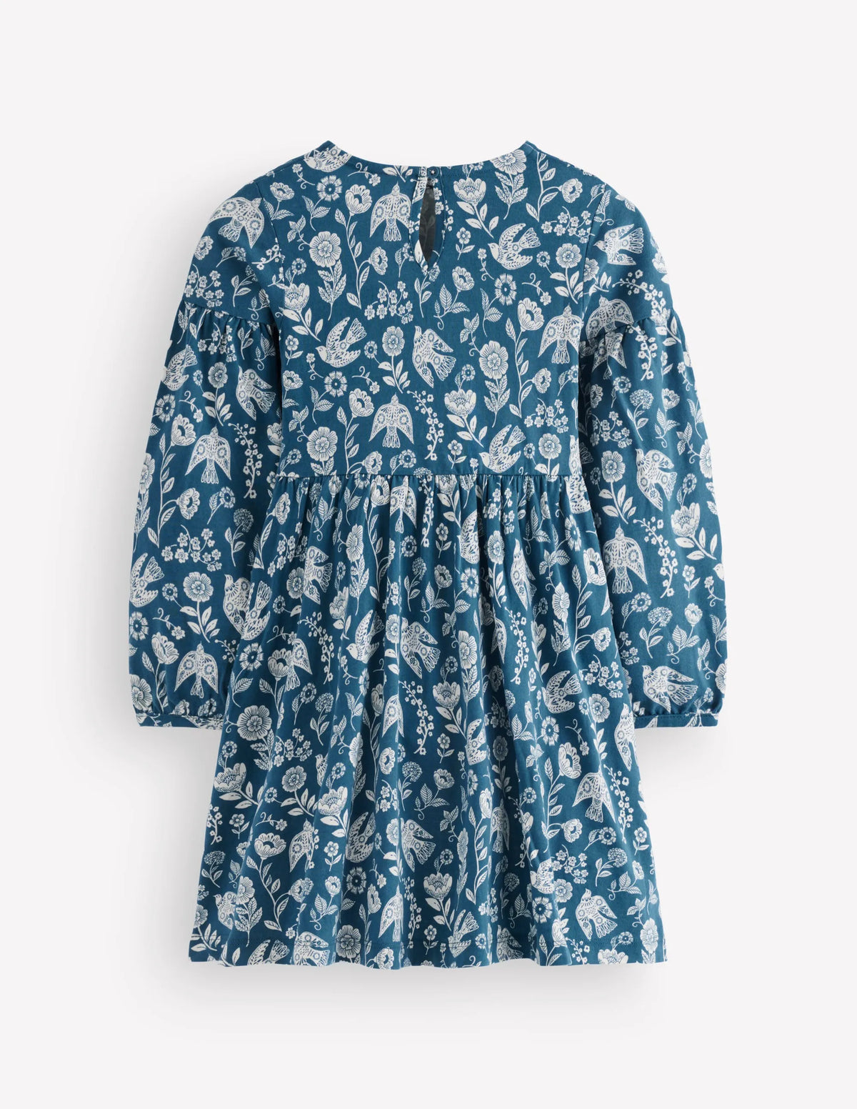 Madeline Blouson Sleeve Dress-Sapphire Blue Floral Bird