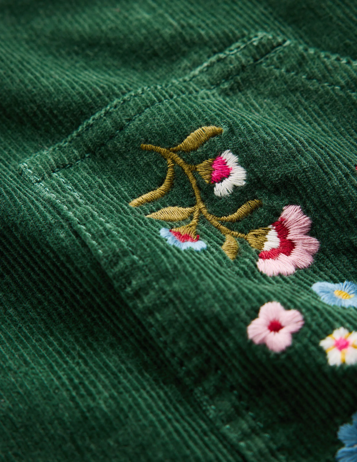 Adeline A-line Overalls Dress-Green Floral Corduroy