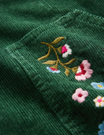 Adeline A-line Overalls Dress-Green Floral Corduroy