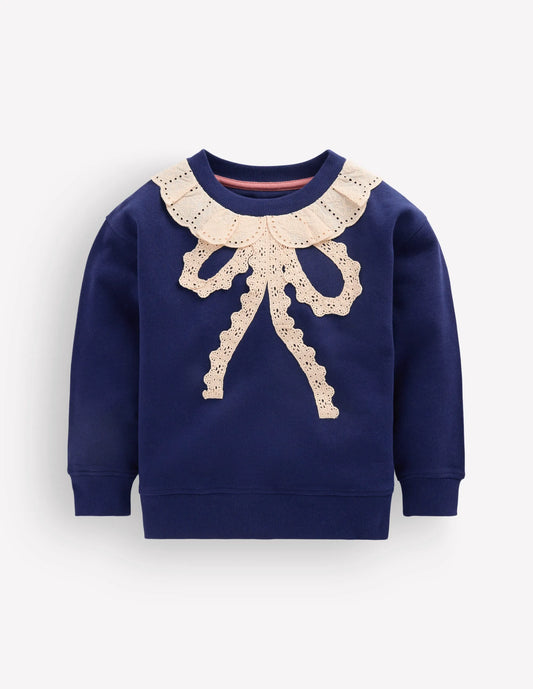 Bobbie Appliqué Sweatshirt-Navy Lace Bow