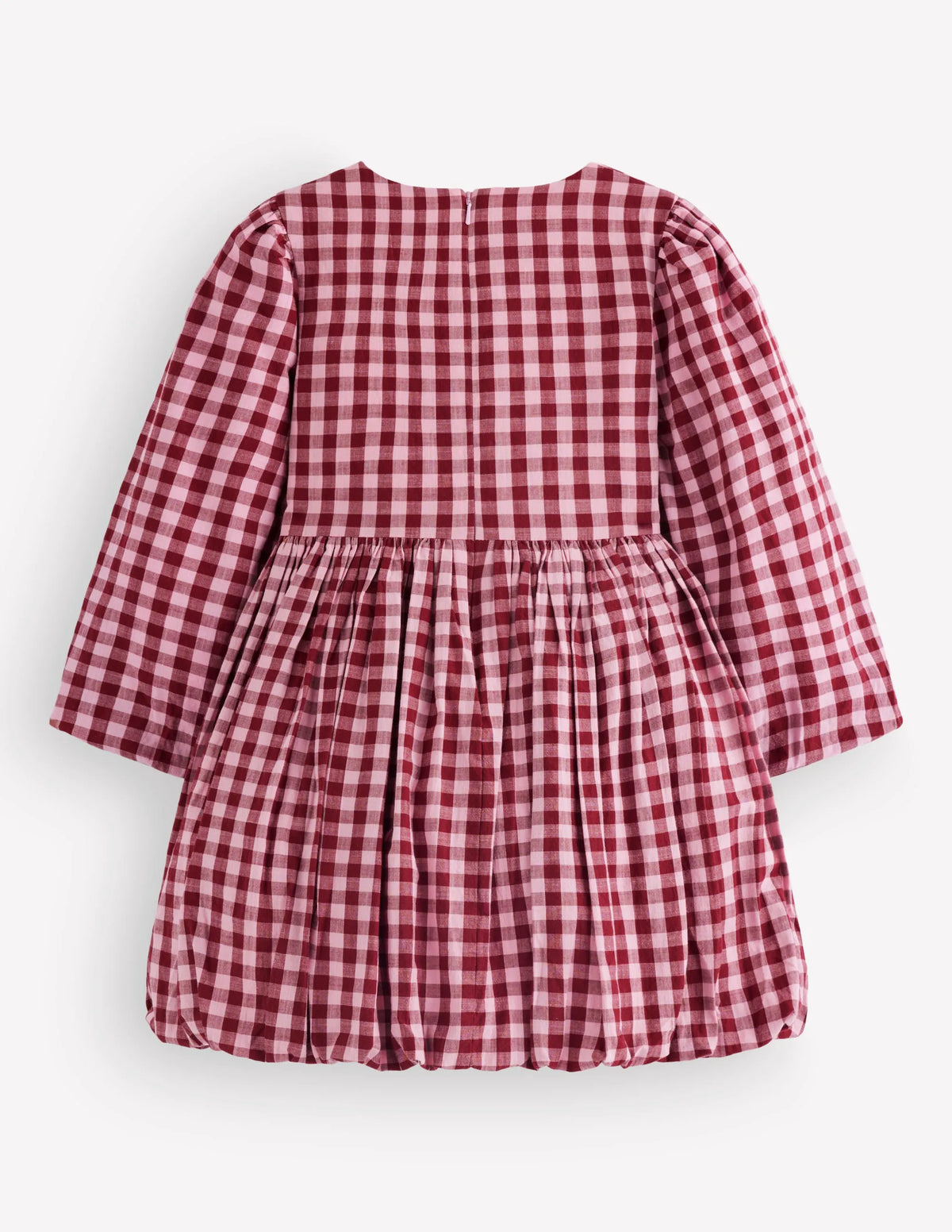Long Sleeve Bubble Hem Dress-Red Check
