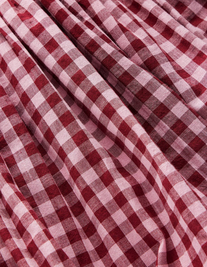 Long Sleeve Bubble Hem Dress-Red Check
