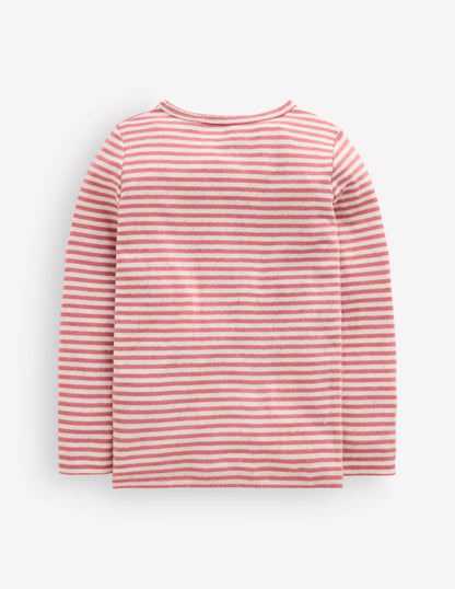 Long Sleeve Henley Top-Pink Stripe