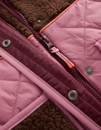 Longline Quilted Jacket-Maroon Banner Multi