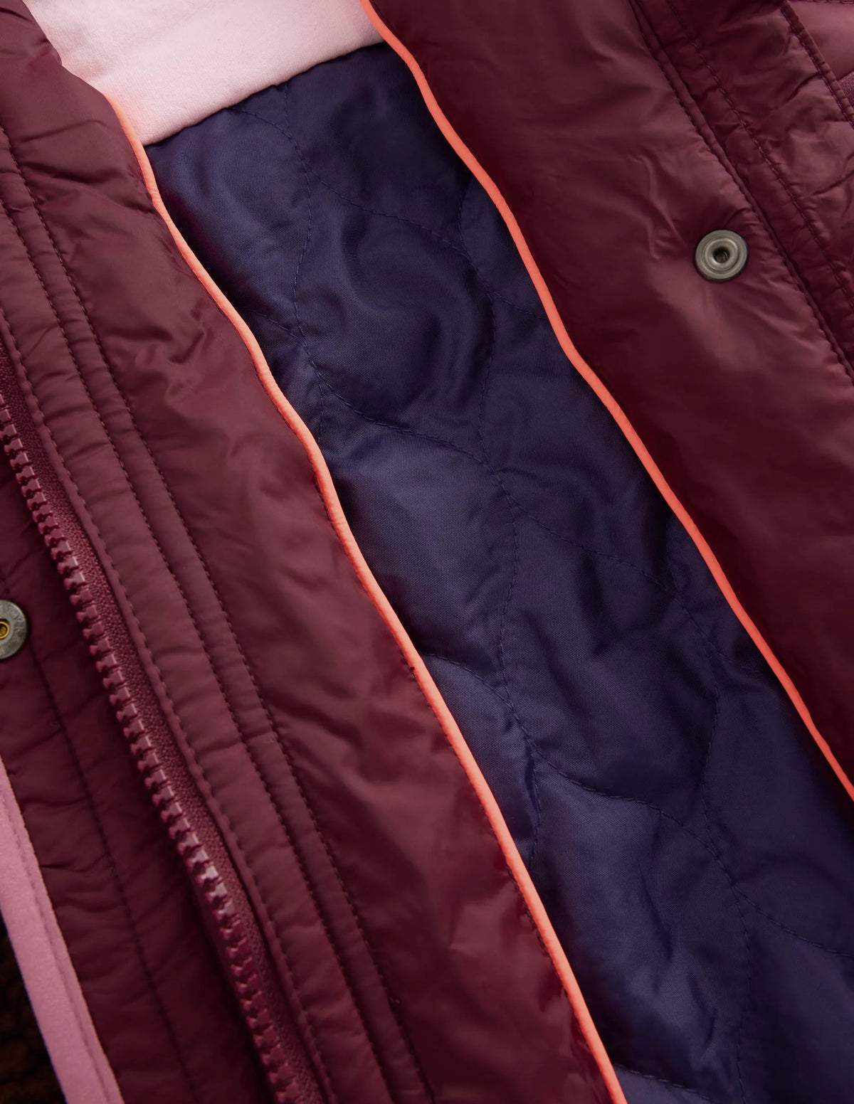 Longline Quilted Jacket-Maroon Banner Multi