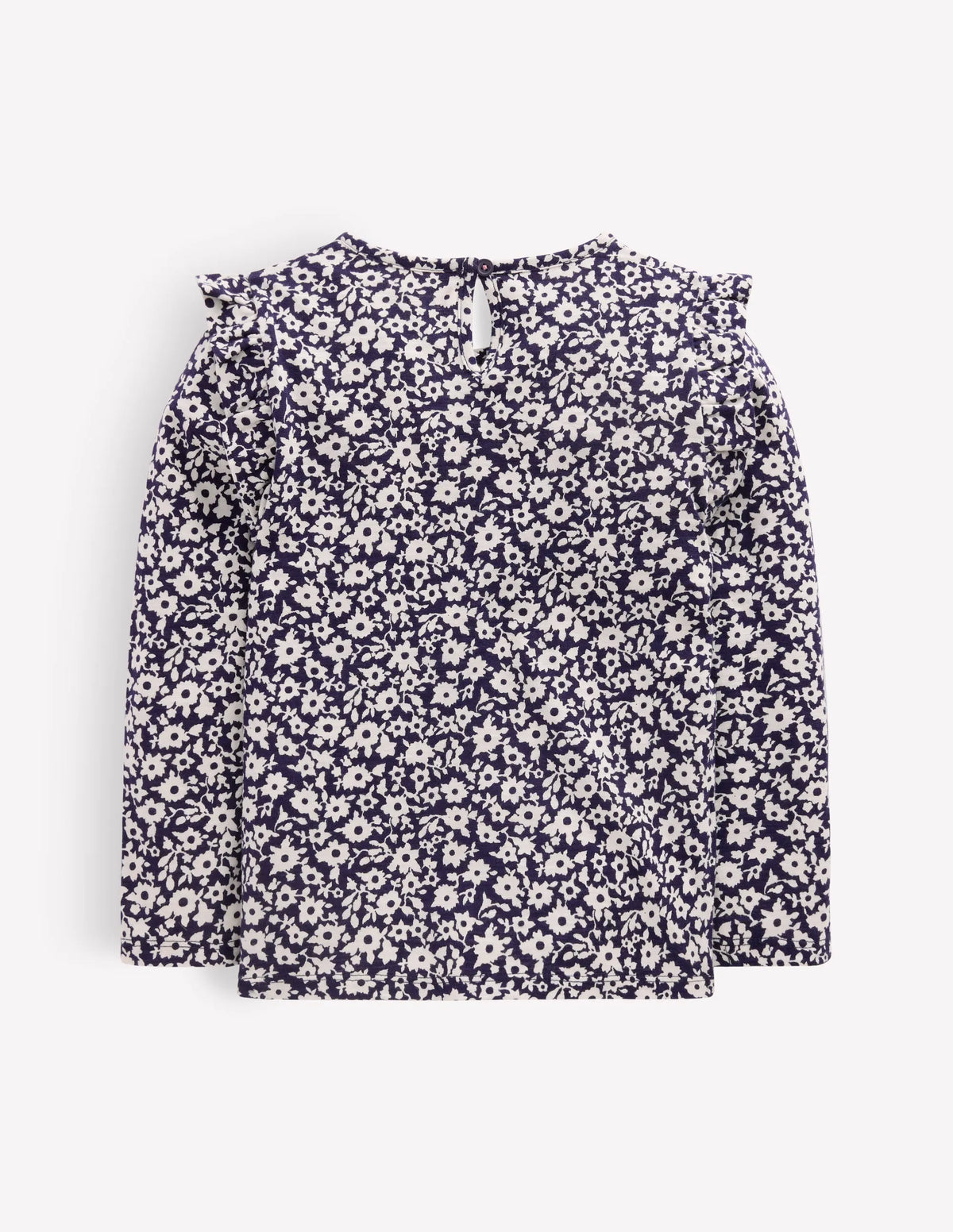 Frill Sleeve Slub Top-Navy Floral
