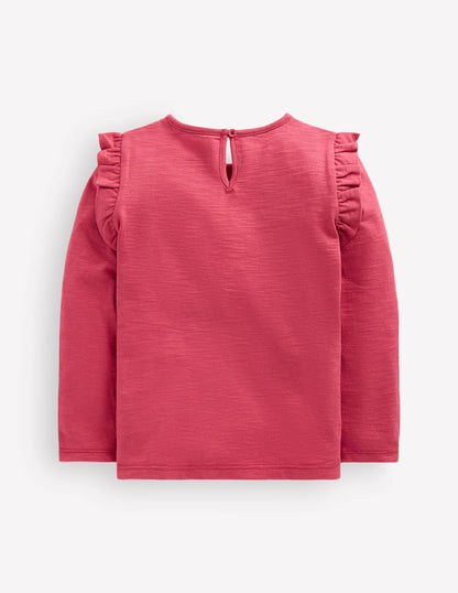 Frill Sleeve Slub Top-Holly Berry