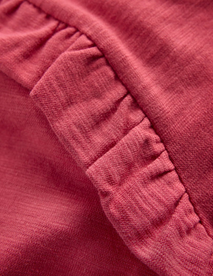Frill Sleeve Slub Top-Holly Berry