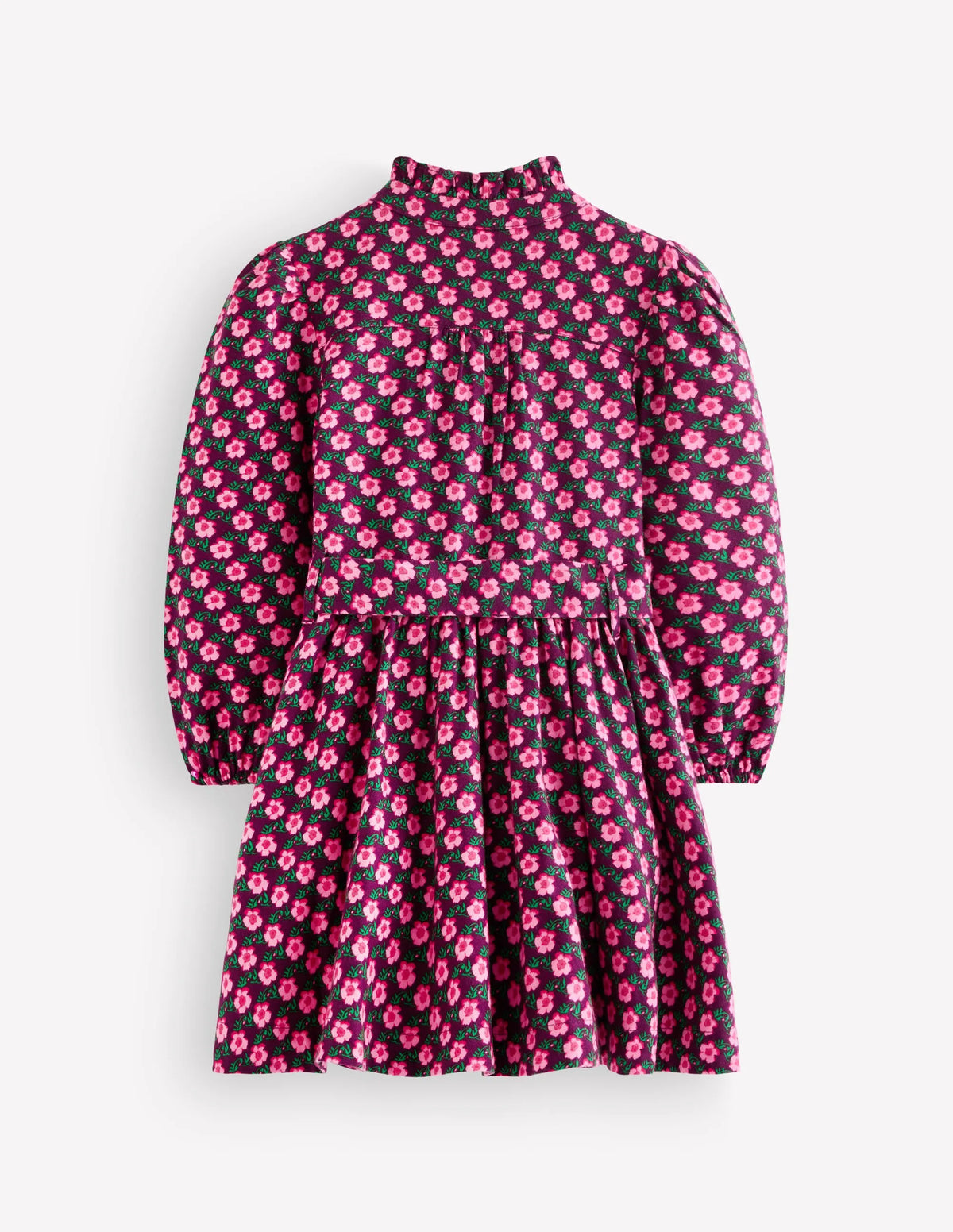 Maude Ruffle Shirt Dress-Pink Pansy Floral