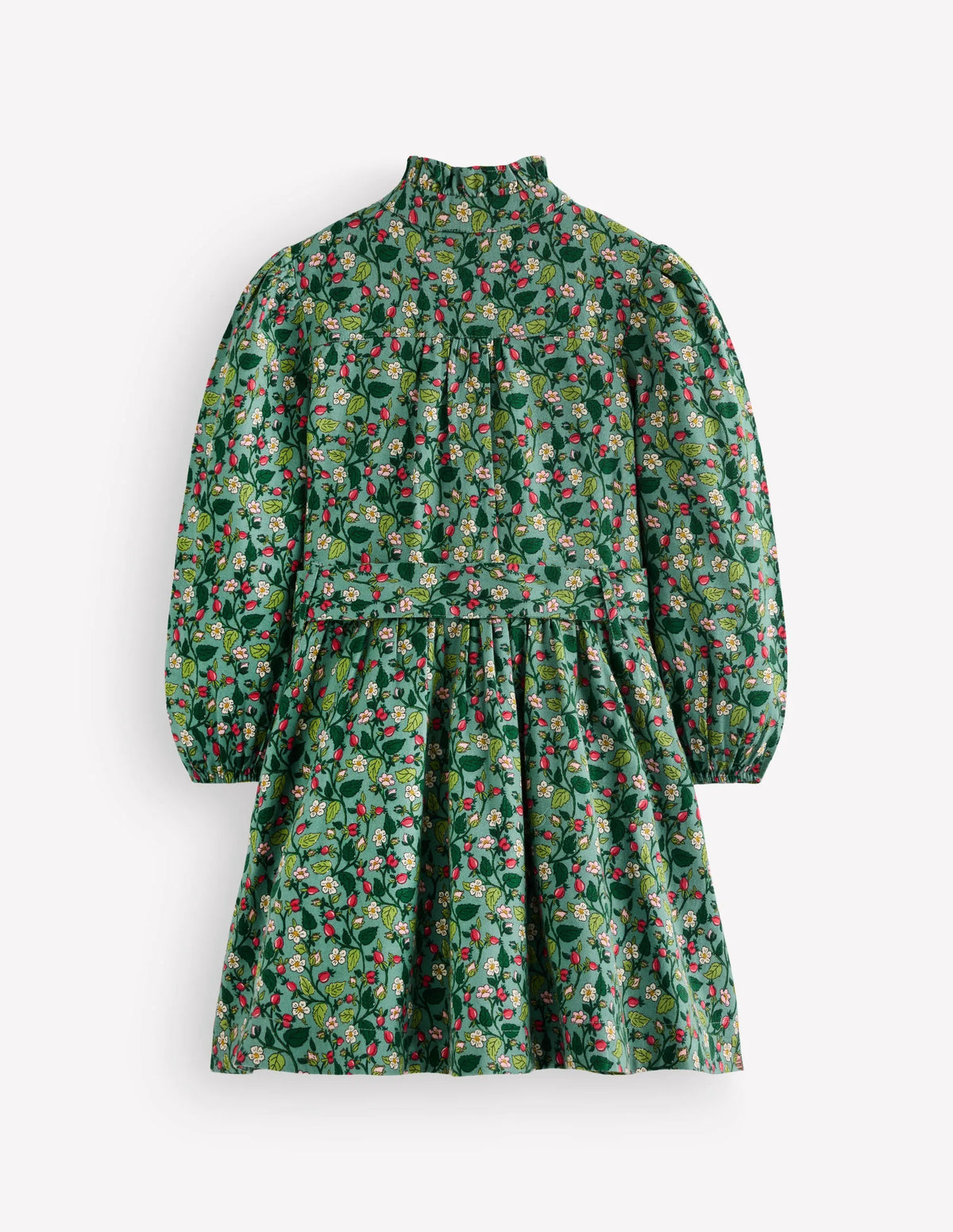 Maude Ruffle Shirt Dress-Green Berry Floral