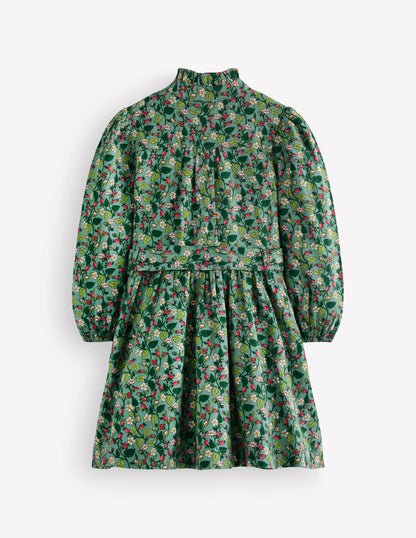 Maude Ruffle Shirt Dress-Green Berry Floral